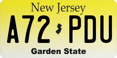 NJ license plate A72PDU