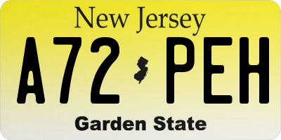 NJ license plate A72PEH