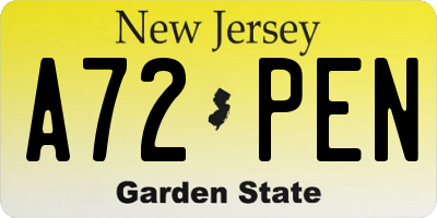 NJ license plate A72PEN