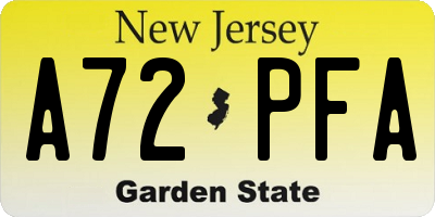 NJ license plate A72PFA