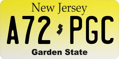 NJ license plate A72PGC