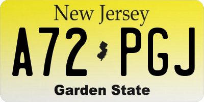 NJ license plate A72PGJ