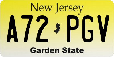 NJ license plate A72PGV