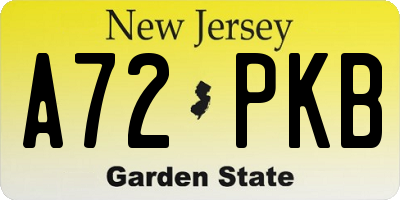 NJ license plate A72PKB