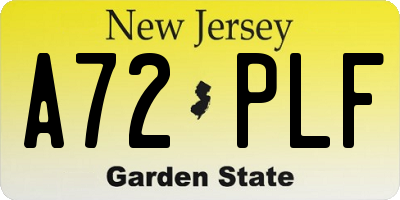 NJ license plate A72PLF