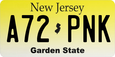 NJ license plate A72PNK