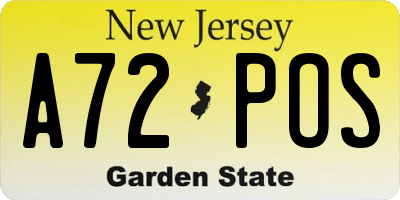 NJ license plate A72POS