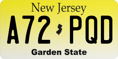 NJ license plate A72PQD