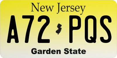 NJ license plate A72PQS