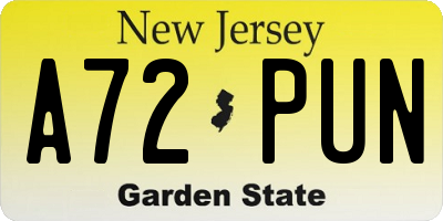 NJ license plate A72PUN