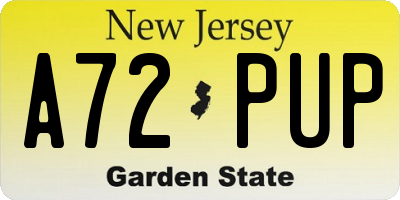 NJ license plate A72PUP