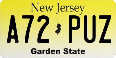 NJ license plate A72PUZ