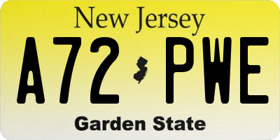 NJ license plate A72PWE