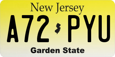 NJ license plate A72PYU