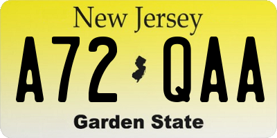 NJ license plate A72QAA