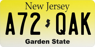 NJ license plate A72QAK