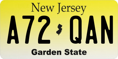 NJ license plate A72QAN