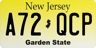 NJ license plate A72QCP
