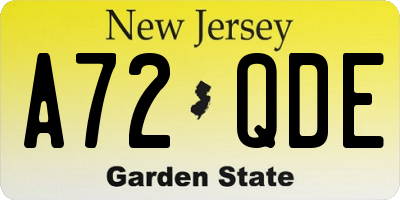 NJ license plate A72QDE