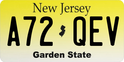 NJ license plate A72QEV