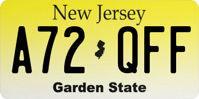 NJ license plate A72QFF