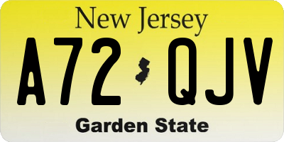 NJ license plate A72QJV