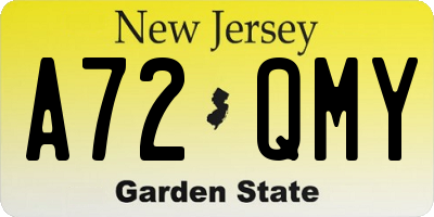 NJ license plate A72QMY