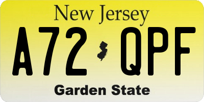 NJ license plate A72QPF
