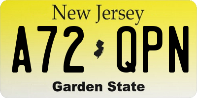 NJ license plate A72QPN