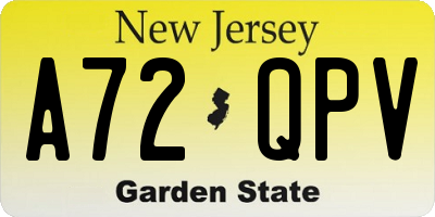 NJ license plate A72QPV