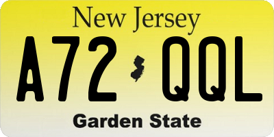 NJ license plate A72QQL