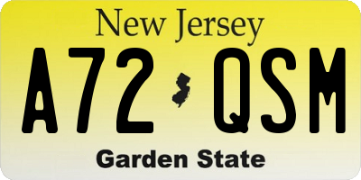 NJ license plate A72QSM