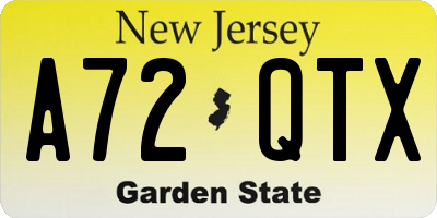 NJ license plate A72QTX