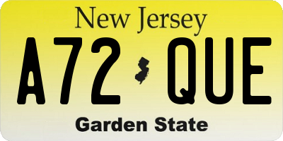 NJ license plate A72QUE
