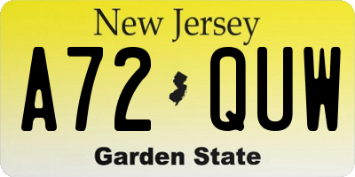 NJ license plate A72QUW
