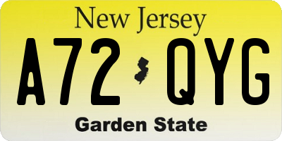 NJ license plate A72QYG
