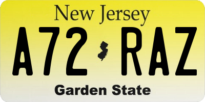 NJ license plate A72RAZ