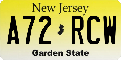 NJ license plate A72RCW