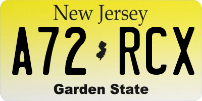 NJ license plate A72RCX