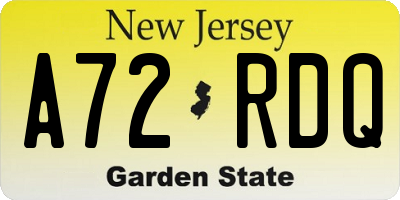 NJ license plate A72RDQ