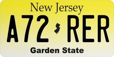 NJ license plate A72RER