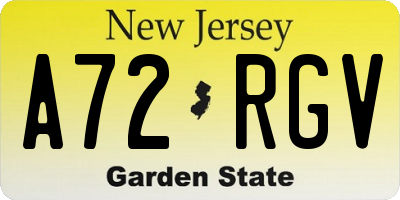 NJ license plate A72RGV