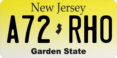 NJ license plate A72RHO