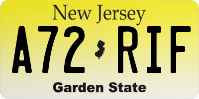 NJ license plate A72RIF