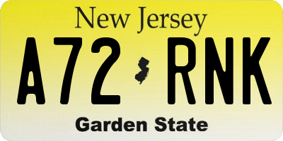 NJ license plate A72RNK