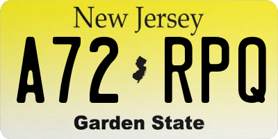 NJ license plate A72RPQ
