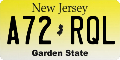 NJ license plate A72RQL