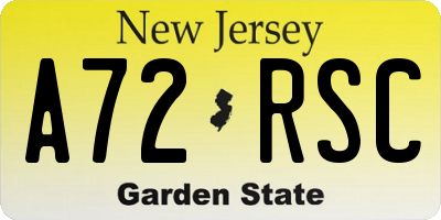 NJ license plate A72RSC