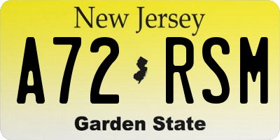 NJ license plate A72RSM