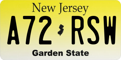 NJ license plate A72RSW